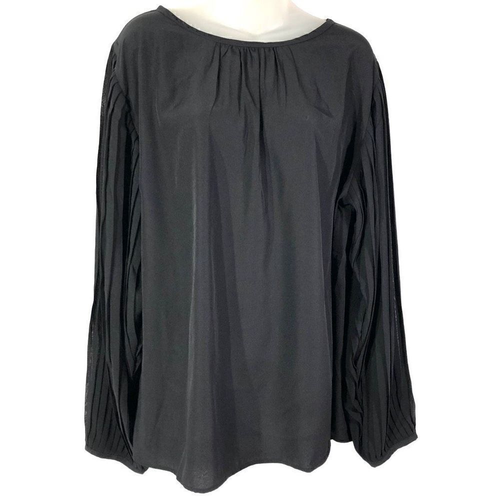 CW Classics Women's Pullover Semi Sheer Balloon Long Pleated Sleeves Blouse Size
